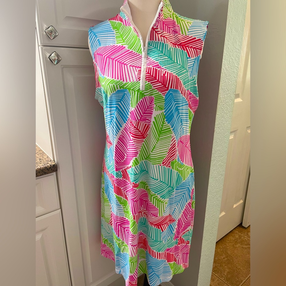 NWOT IBKUL Multi-Color Leaf Fern design Golf Dress